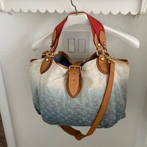 Authentic Louis Vuitton sunburst denim bag with strap